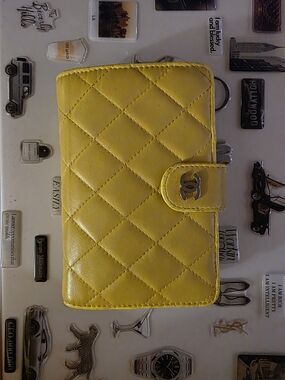 Authentic Chanel Yellow Lambskin Quilted  Wallet